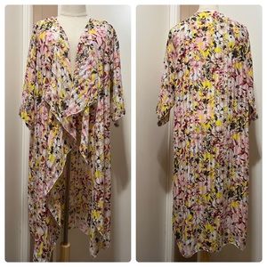 LuLaRoe Open Front Duster Cover Up Tunic Sleeveless Floral Lightweight sz M